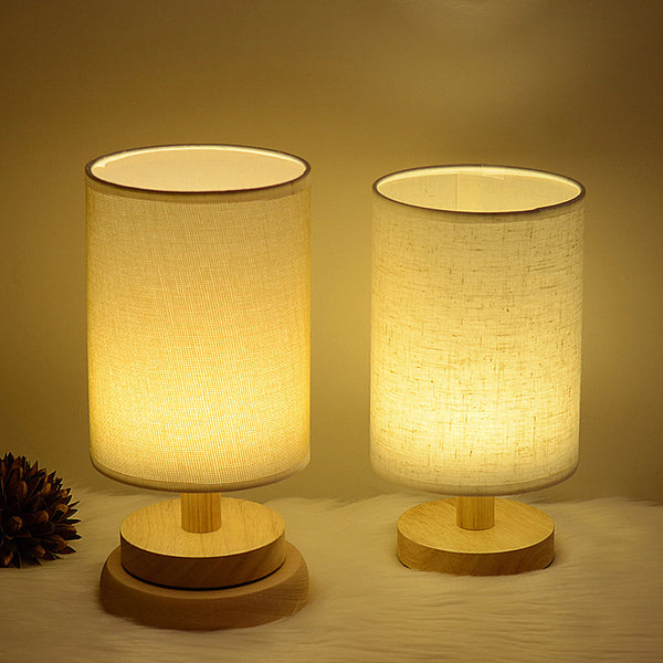 Modern Solid Wood LED Table Lamp – Push Button Switch, Linen & Jute Shades