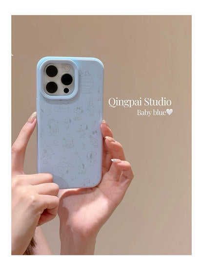Cartoon Graffiti Snoopy Suitable for Apple Women's iPhone Blue Simple 17air Liquid Silicone Full Pack Phone Soft Case