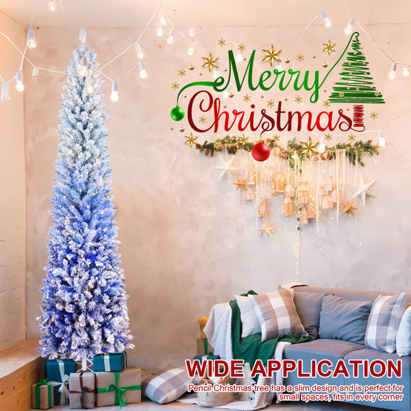 6FT Blue Gradient Flocked Pencil Christmas Tree