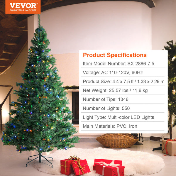 VEVOR 7.5FT Prelit Artificial Christmas Tree
