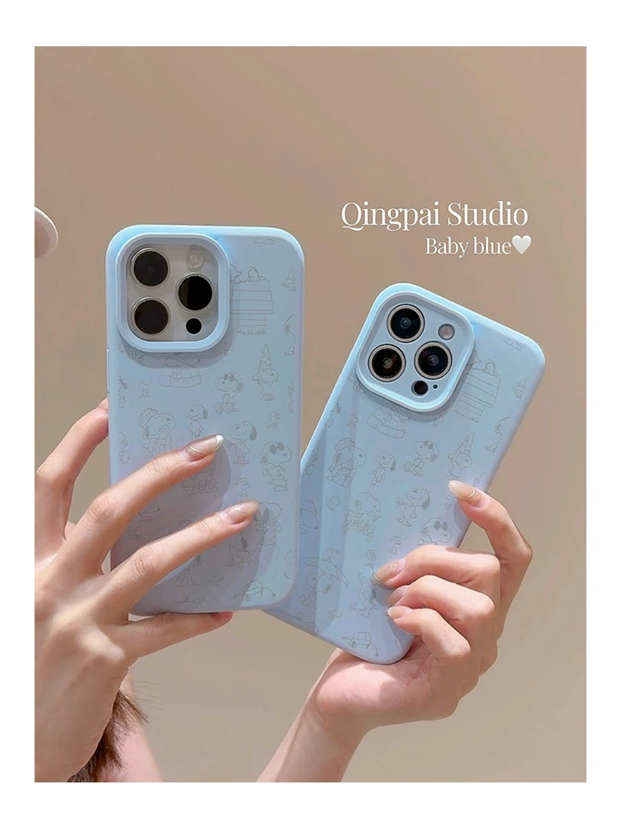 Cartoon Graffiti Snoopy Suitable for Apple Women's iPhone Blue Simple 17air Liquid Silicone Full Pack Phone Soft Case