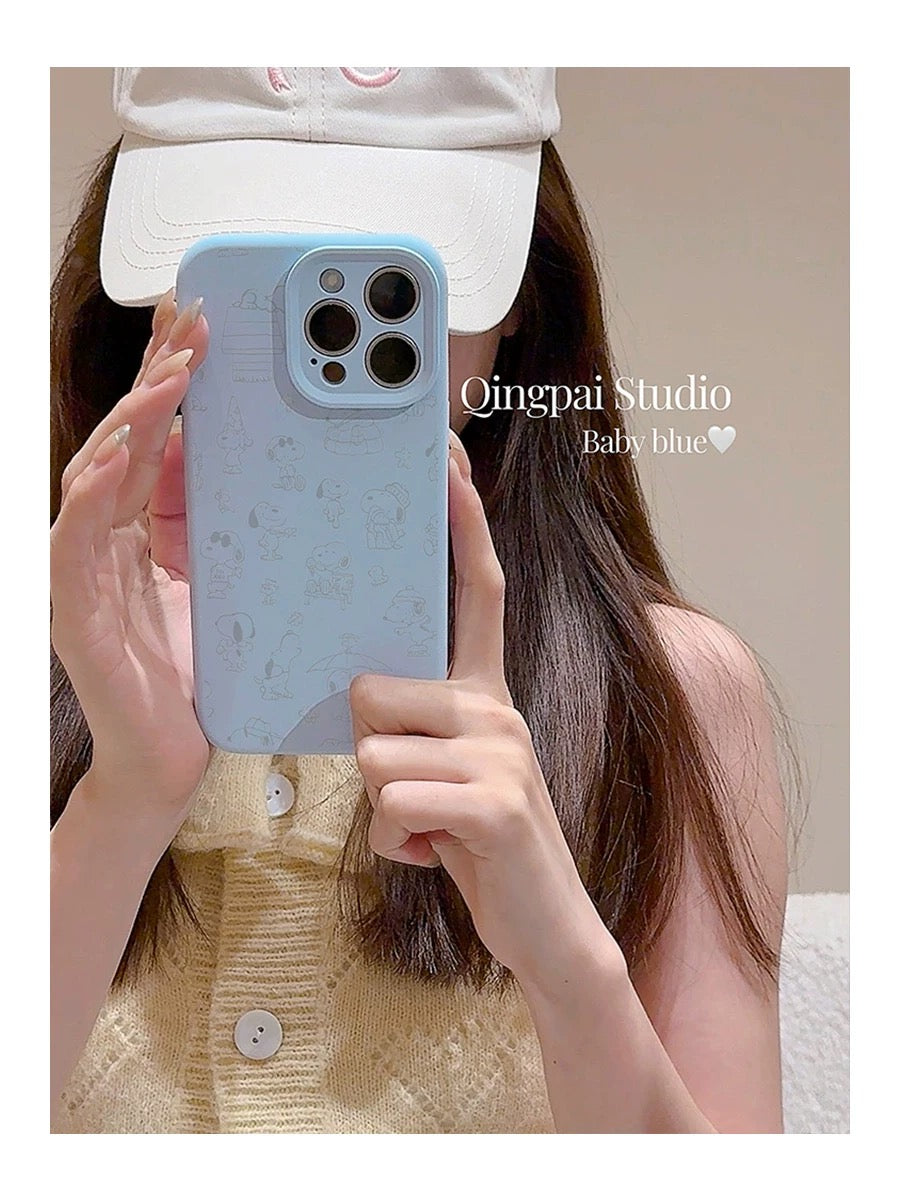 Cartoon Graffiti Snoopy Suitable for Apple Women's iPhone Blue Simple 17air Liquid Silicone Full Pack Phone Soft Case