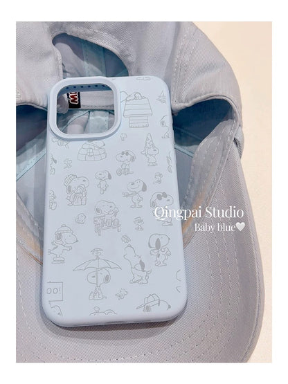 Cartoon Graffiti Snoopy Suitable for Apple Women's iPhone Blue Simple 17air Liquid Silicone Full Pack Phone Soft Case