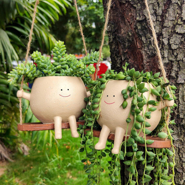 Smiling Face Swing Resin Planter